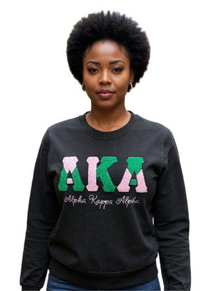 Alpha Kappa Alpha Chenille Color Block Crewneck Sweatshirt