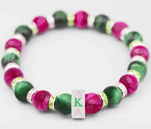 AKA Pink & Green Stone Tiger Eye Beaded Bracelet - Alpha Kappa Alpha