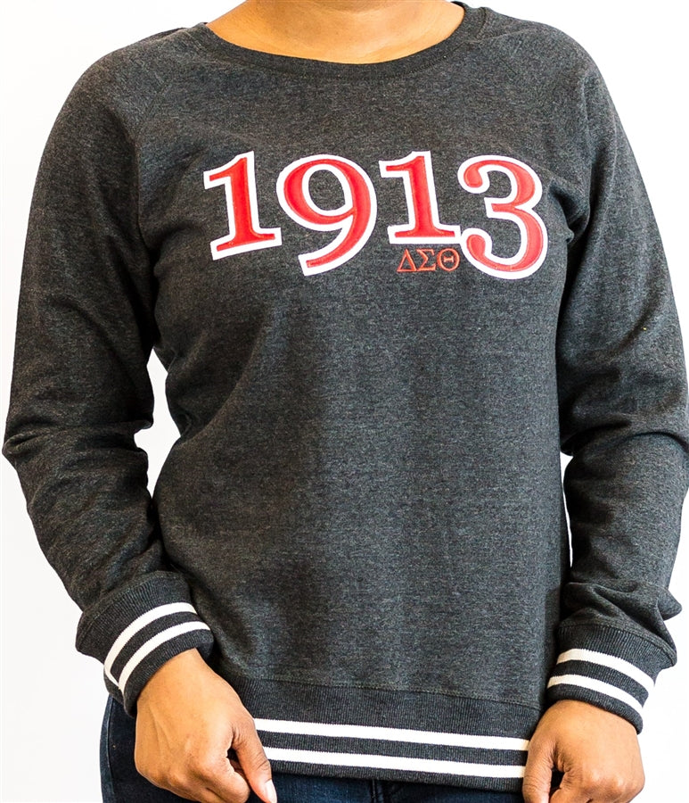 Delta Sigma Theta Sorority, Inc., You'll love our Delta Relay Crew Neck Sweatshirt and the soft, luxurious feel of this fully embroidered sweatshirt.  Color: Heather Black